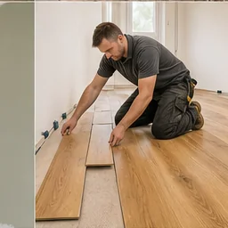 Bodenleger verlegt einen Holzboden