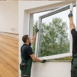 Fensterbauer montieren ein neues Fenster