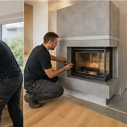 Ofenbauer installiert einen modernen Kamin