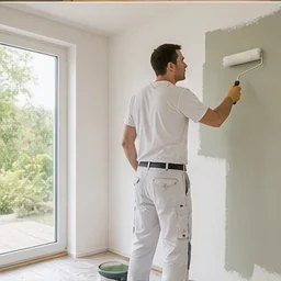 Maler streicht eine Innenwand