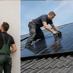 Solarteur montiert Photovoltaikmodule