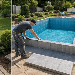 Poolbauer arbeitet an einem Gartenpool