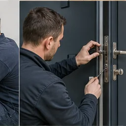 Schlüsseldienst arbeitet an einem Türschloss