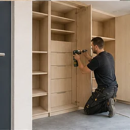 Schreiner montiert einen Einbauschrank