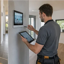 Techniker richtet eine Smart-Home-Steuerung ein