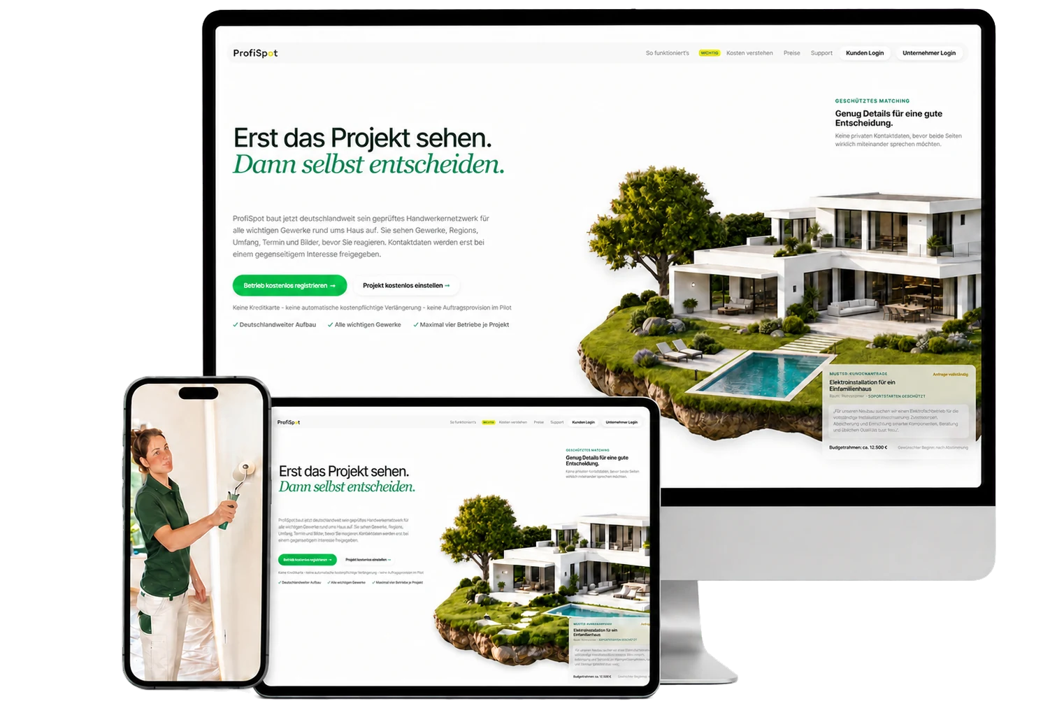 Profi-Spot auf Desktop-Computer, Tablet und Smartphone